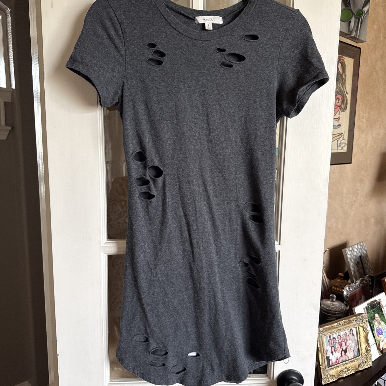 Tattered Jersy T-Shirt Dress S Active Usa Charcoal Black 5516